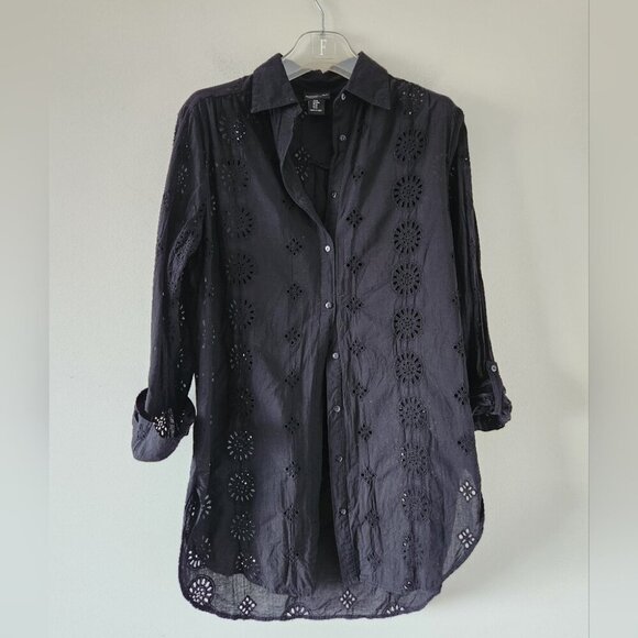 RACHEL ZOE | 100% cotton eyelet shirt dress tunic black sz M - Picture 1 of 7